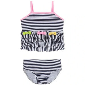 Toddler Kate Mack & Biscotti Blue & White Tankini (UPF 50+) 3T